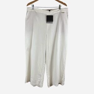 Marc New York Crop Linen Pants Size XL Wide Leg White Embroidered NEW *Flaw